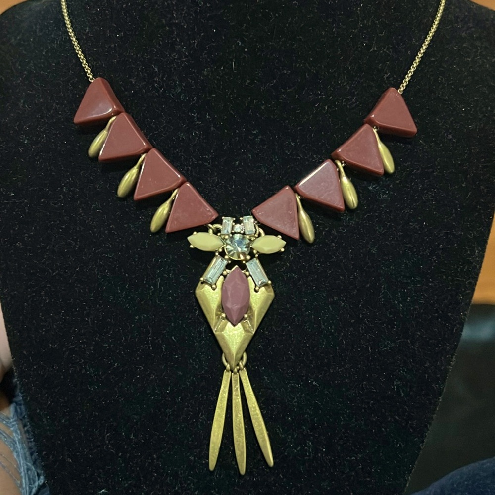 J Crew Southwest Style Geometric Triangle Stone Pendant Rust Statement Necklace